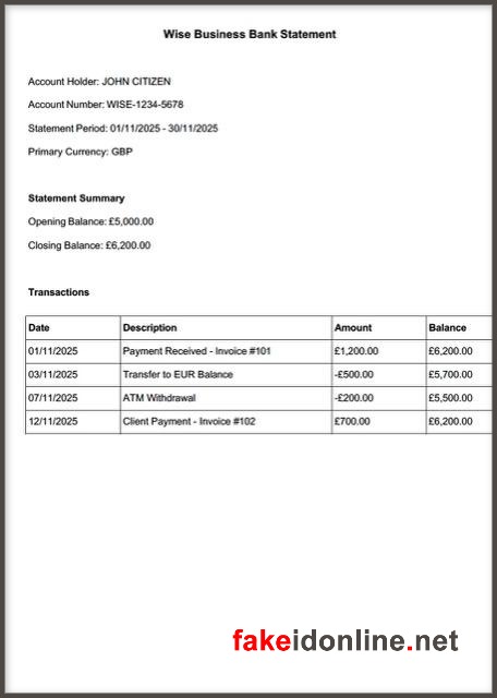 Wise Bank Statement Editable Word Template